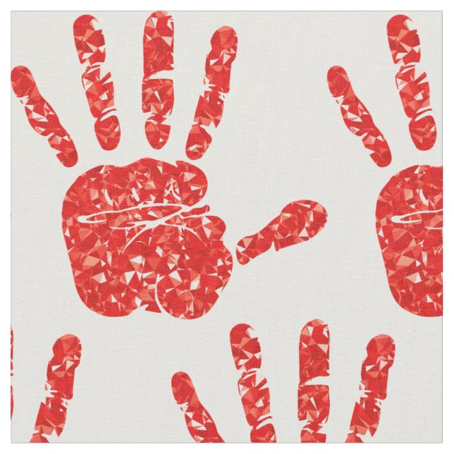MMIW Red Hand Jeweled Pattern White Fabric (Close Up)