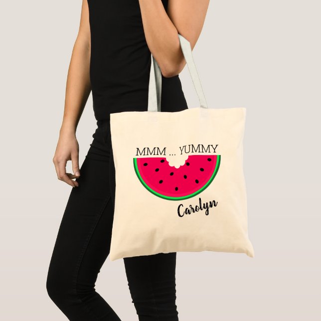 MMM ... YUMMY,  red watermelon slice, personalized Tote Bag (Front (Product))