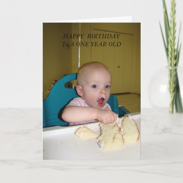 MMMMM Birthday Cake, HAPPY  BIRTHDAY, ONE YEAR OLD Card (Front)