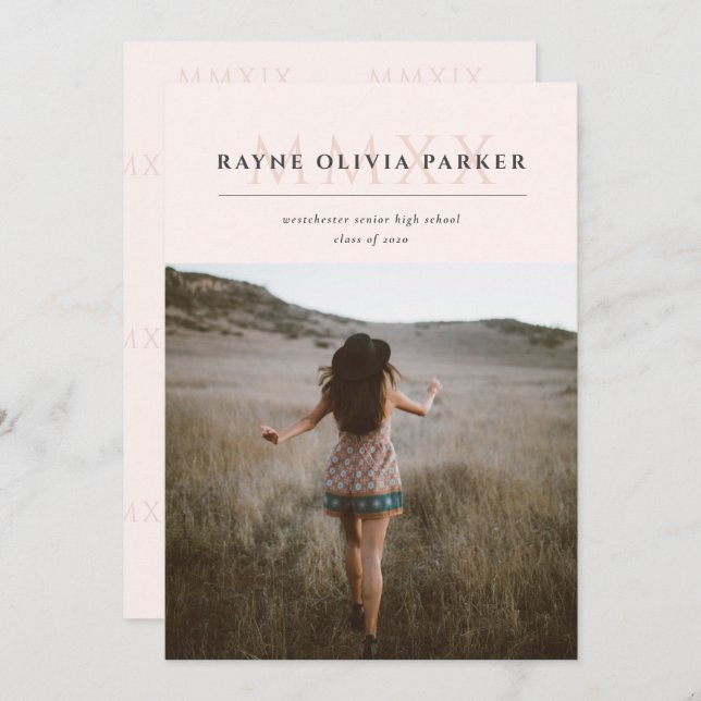 MMXX Roman numeral 2020 Graduation Announcement (Front/Back)