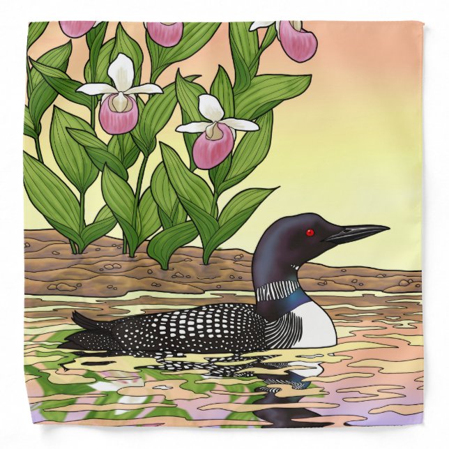 MN State Bird Flower Loon Lady Slipper Bandana (Front)