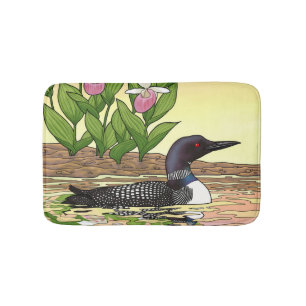 MN State Bird Flower Loon Lady Slipper Bath Mat