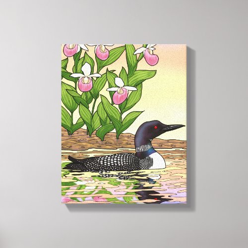 MN State Bird Flower Loon Lady Slipper Canvas Print