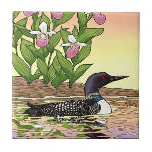 MN State Bird Flower Loon Lady Slipper Ceramic Tile