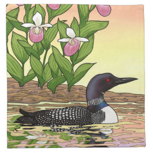 MN State Bird Flower Loon Lady Slipper Cloth Napkin