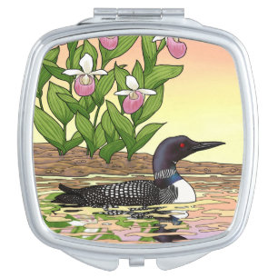 MN State Bird Flower Loon Lady Slipper Compact Mirror