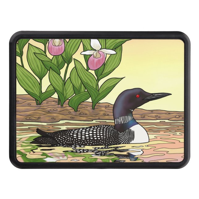 MN State Bird Flower Loon Lady Slipper Hitch Cover (Front)