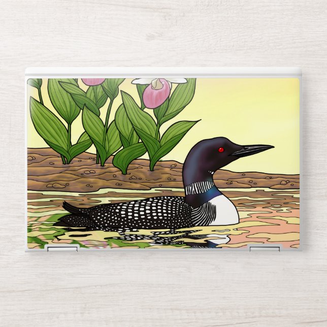 MN State Bird Flower Loon Lady Slipper HP Laptop Skin (Front)
