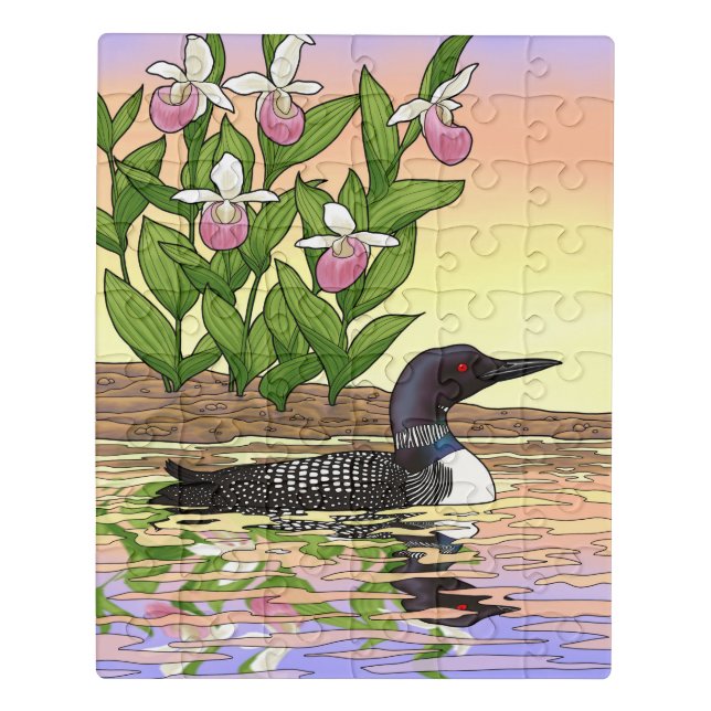 MN State Bird Flower Loon Lady Slipper Jigsaw Puzzle (Puzzle Vertical)