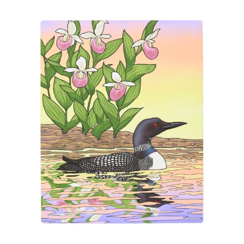 MN State Bird Flower Loon Lady Slipper Metal Print