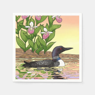 MN State Bird Flower Loon Lady Slipper Napkins