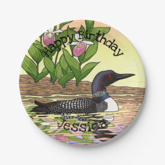 MN State Bird Flower Loon Lady Slipper Paper Plates