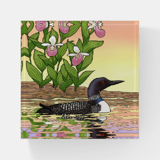 MN State Bird Flower Loon Lady Slipper Paperweight