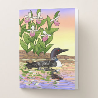 MN State Bird Flower Loon Lady Slipper Pocket Folder