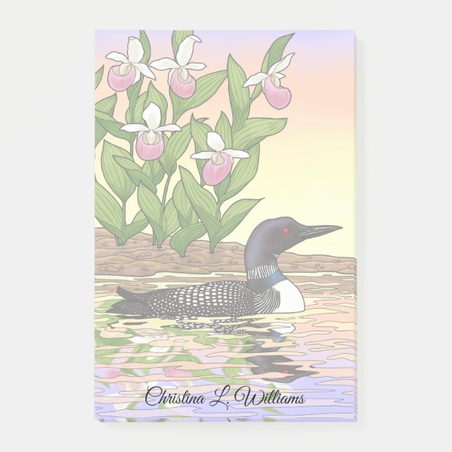 MN State Bird Flower Loon Lady Slipper Post-it Notes (Front)