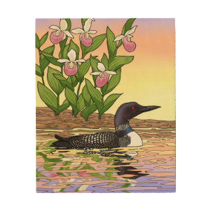 MN State Bird Flower Loon Lady Slipper Wood Wall Art