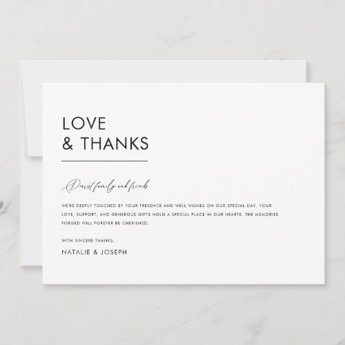 Mninimalist Black  White Simple Unique Wedding Thank You Card