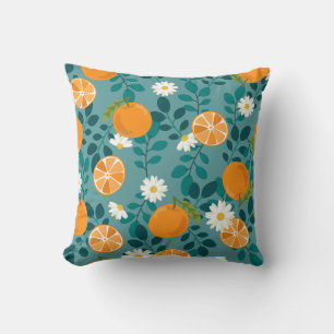 MNSRUU Botanical Orange & White Flower Pattern Tea Throw Pillow