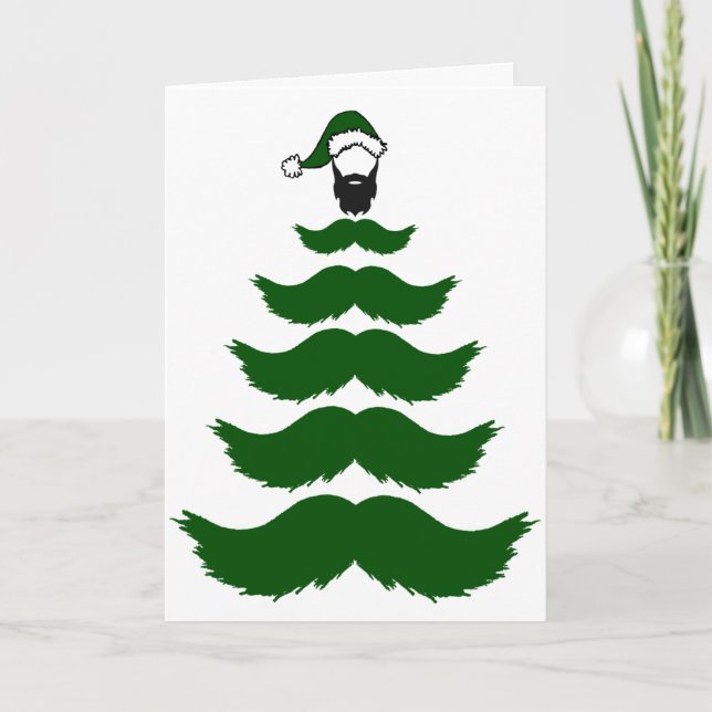 Mo Mustache Christmas Tree Beard Green Mustache Card (Front)