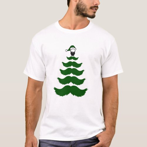 Mo Mustache Christmas Tree Beard Man Topper Green T_Shirt