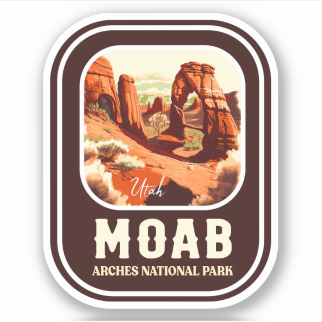 Moab Arches National Park Utah Delicate Arch Retro Sticker (Front)