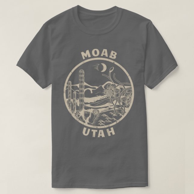 Moab Utah Linocut Distressed Desert Illustration T-Shirt (Design Front)