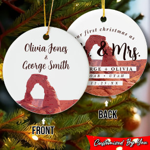 Moab Utah Our First Christmas Elegant Watercolor Ceramic Ornament