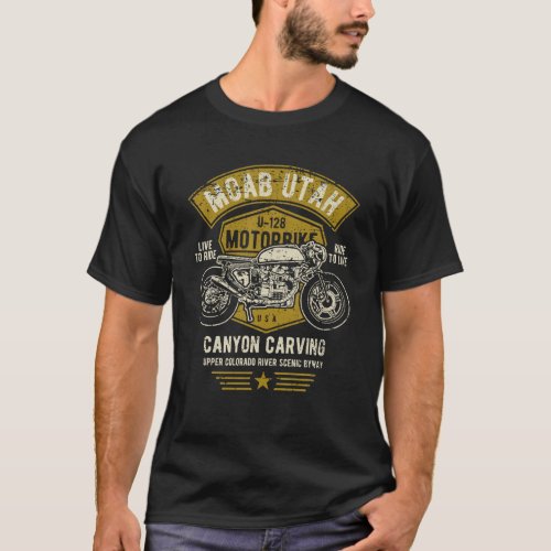 Moab Utah U 128 Retro Motorcycle Canyon Carving De T_Shirt