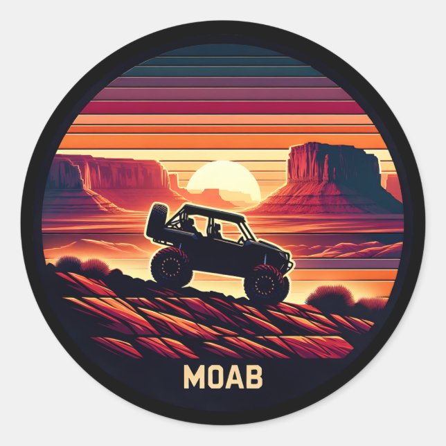 Moab Utah UTV Sunset Red Rocks Classic Round Sticker (Front)
