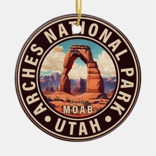 Moab Utah Vintage Sunset Arches Adventure Outdoors Ceramic Ornament