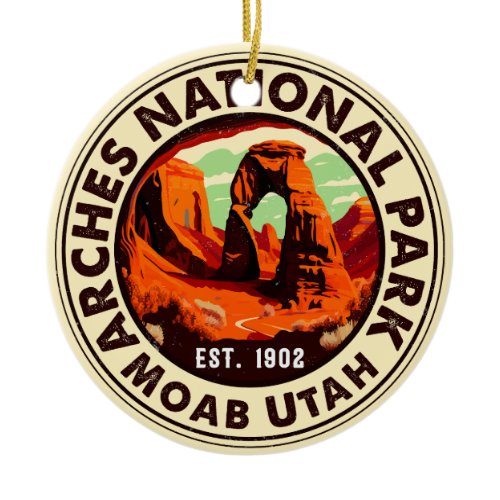 Moab Utah Vintage Sunset Arches Adventure Outdoors Ceramic Ornament