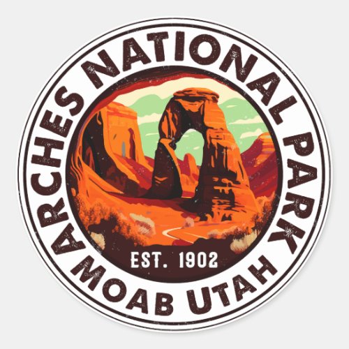 Moab Utah Vintage Sunset Arches Adventure Outdoors Classic Round Sticker