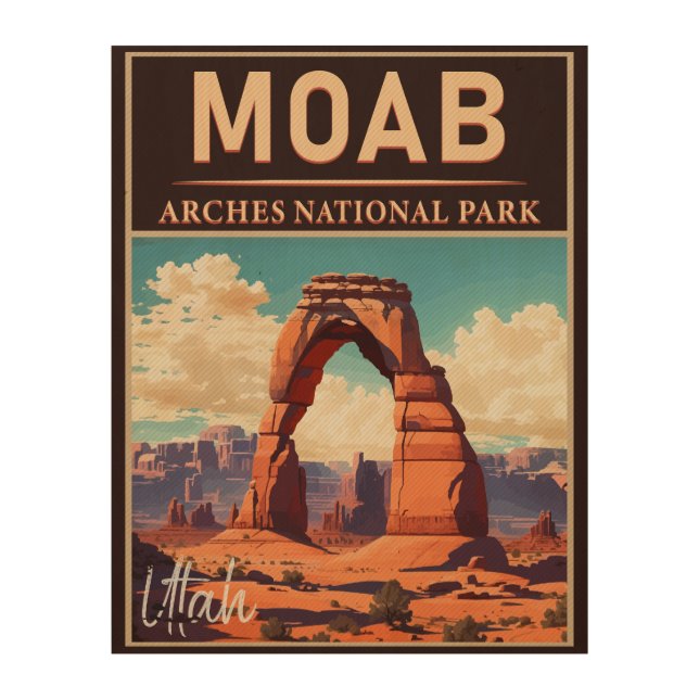 Moab Utah Vintage Sunset Arches Adventure Outdoors Wood Wall Art (Front)