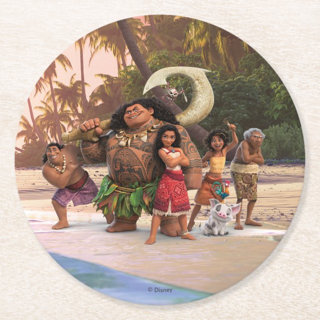 Moana and Crew Round Paper Coaster (Front)