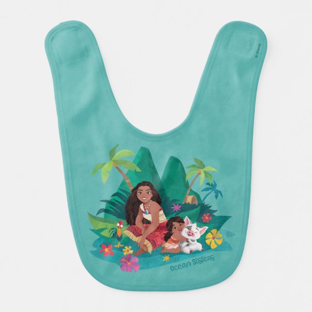 Moana and Simea Ocean Sisters Baby Bib (Front)