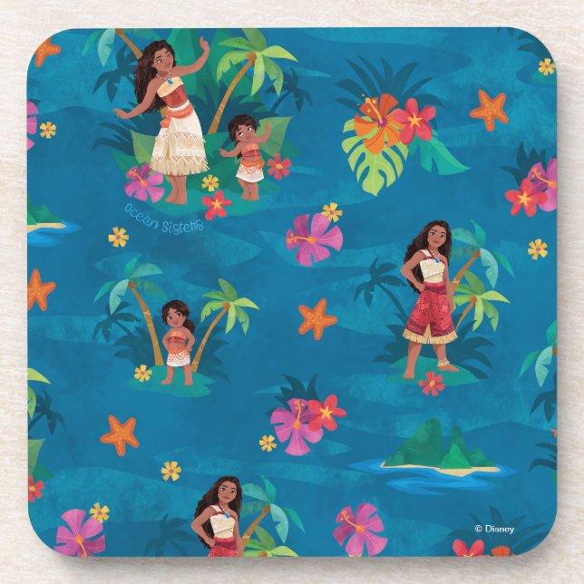 Moana and Simea Ocean Sisters Pattern Beverage Coaster (Front)