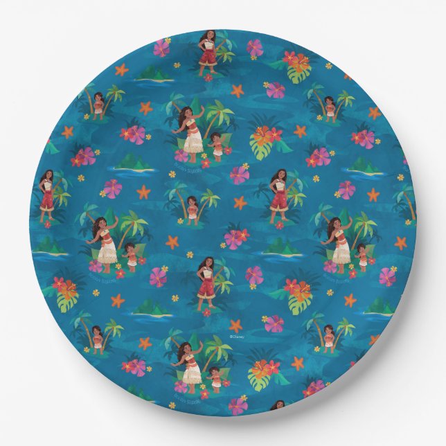 Moana and Simea Ocean Sisters Pattern Paper Plates (Front)