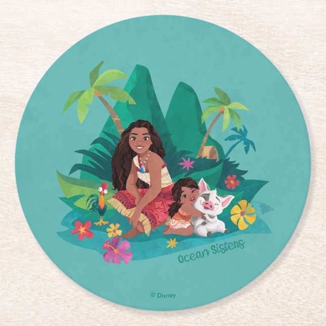 Moana and Simea Ocean Sisters Round Paper Coaster (Front)