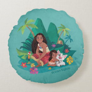 Moana and Simea Ocean Sisters Round Pillow