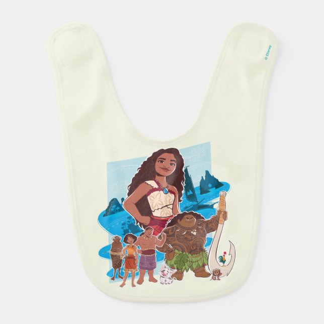 Moana & Crew Sail Beyond the Horizon Baby Bib (Front)