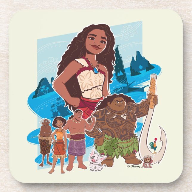 Moana & Crew Sail Beyond the Horizon Beverage Coaster (Front)
