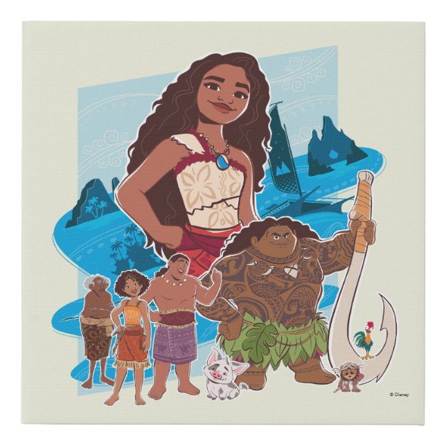 Moana & Crew Sail Beyond the Horizon Faux Canvas Print (Front)
