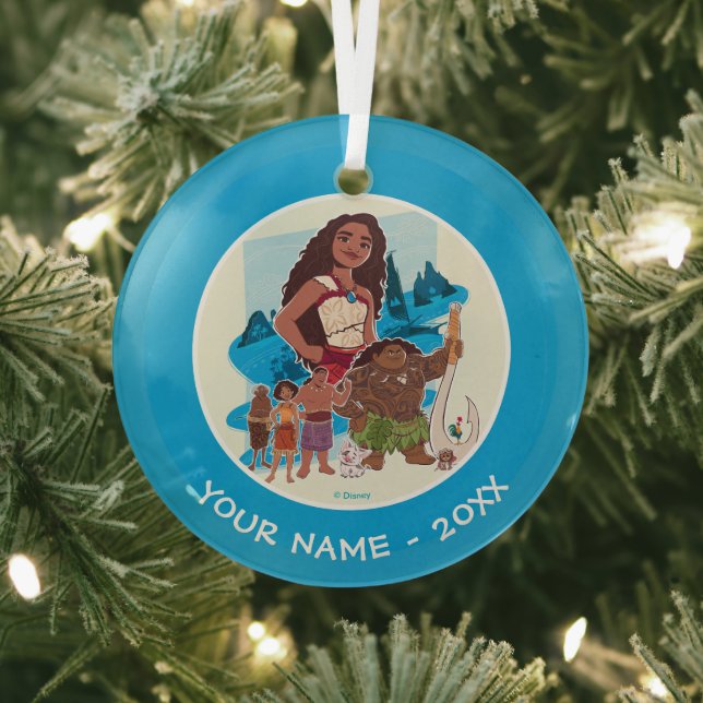 Moana & Crew Sail Beyond the Horizon Glass Ornament (Insitu)