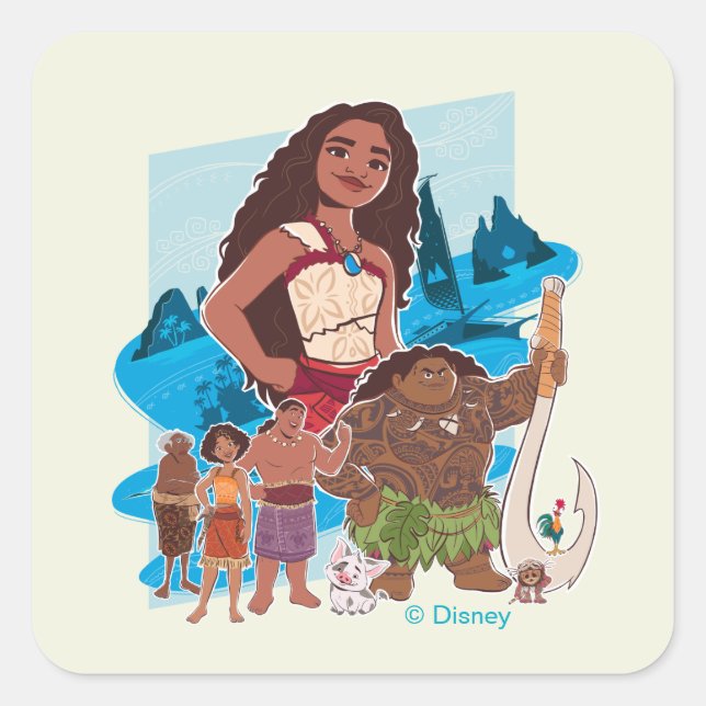 Moana & Crew Sail Beyond the Horizon Square Sticker (Front)