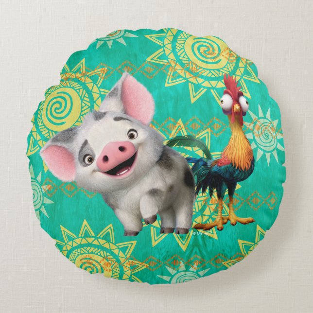 Moana | First Mate & Top Rooster Round Pillow (Front)