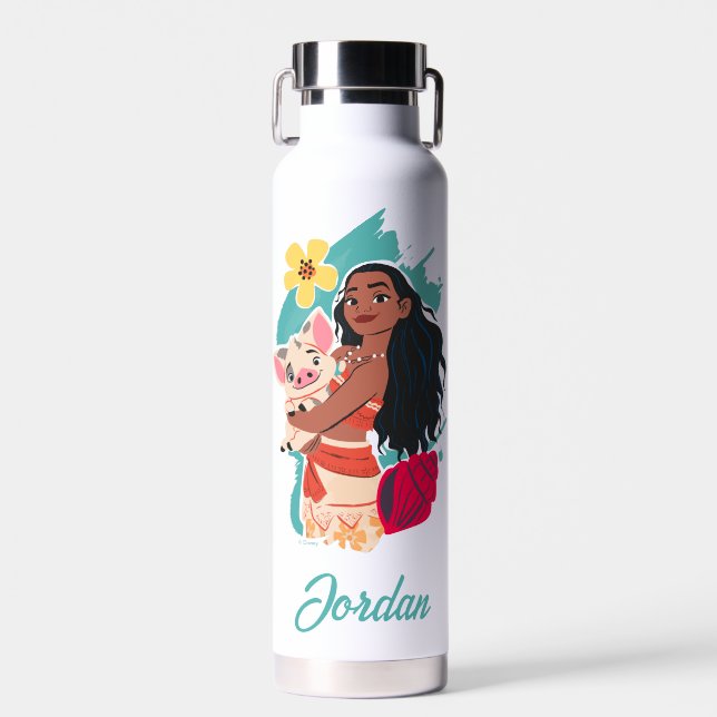 Moana Holding Pua | Add Your Name Water Bottle (Front)