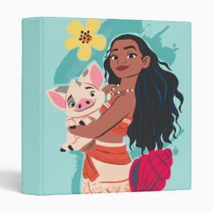 Moana Holding Pua Illustrated Graphic 3 Ring Binder