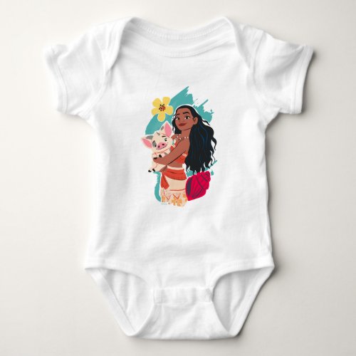 Moana Holding Pua Illustrated Graphic Baby Bodysuit