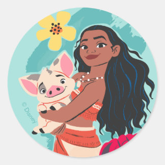 Moana Holding Pua Illustrated Graphic Classic Round Sticker