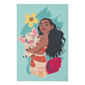 Moana Holding Pua Illustrated Graphic Faux Canvas Print by DisneyPrincess at Zazzle